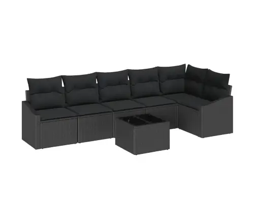 Sofos Komplektas Su Pagalve Su Saugykla 7 Pcs Juoda Poliratanas