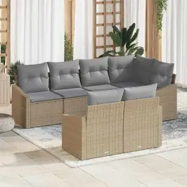 Dārza Ēdamgalds Ar Spilvenu 7 Pcs Bēša Un Gaiši Pelēka Vidaxl