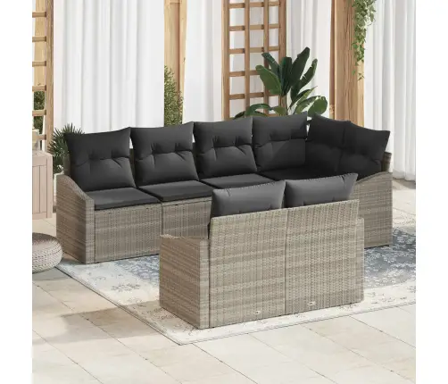 Sodo Sofų Rinkinys Su Pagalve 7 Pcs Šviesiai Pilka Poliratanas