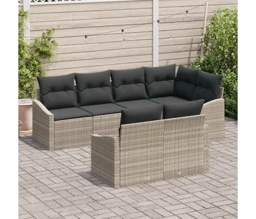 Sodo Sofų Rinkinys Su Pagalve 7 Pcs Šviesiai Pilka Poliratanas