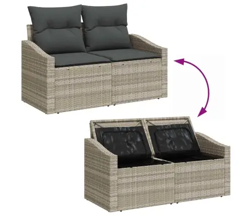 Sodo Sofų Rinkinys Su Pagalve 7 Pcs Šviesiai Pilka Poliratanas