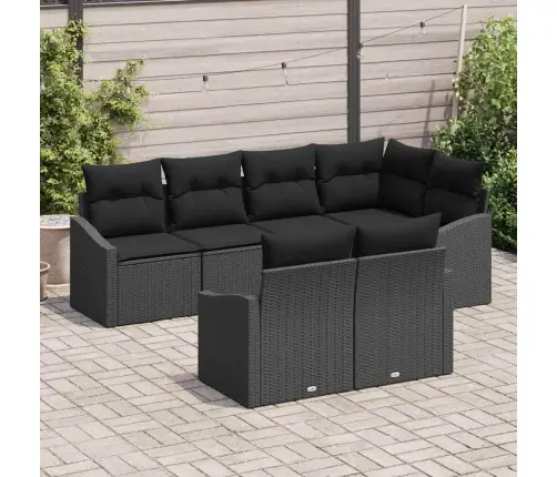 7 Vairogu Dārza Ēdamgalda Komplekts Ar Spilveniem Melnā Poliratanā Vidaxl