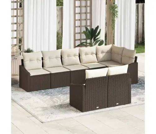 8-Daļīgs Dārza Ēdamgaldu Komplekts Ar Spilveniem Brūns Polirotangs Vidaxl