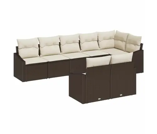 8-Daļīgs Dārza Ēdamgaldu Komplekts Ar Spilveniem Brūns Polirotangs Vidaxl