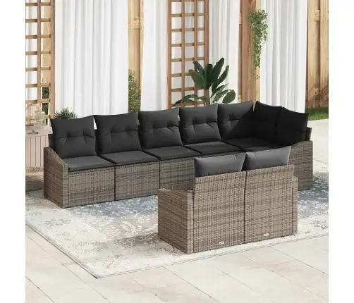 Sodo Sofų Rinkinys Su Pagalve 8 Pcs Pilka Poliratanas