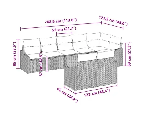 Sodo Sofų Rinkinys Su Pagalve 8 Pcs Pilka Poliratanas