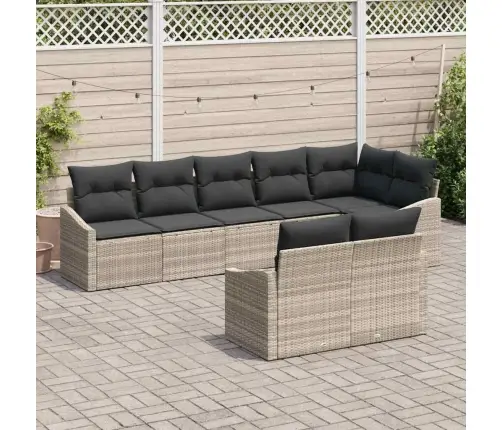 Sodo Sofų Rinkinys Su Pagalve 8 Pcs Šviesiai Pilka Poliratanas