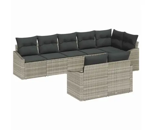 Sodo Sofų Rinkinys Su Pagalve 8 Pcs Šviesiai Pilka Poliratanas