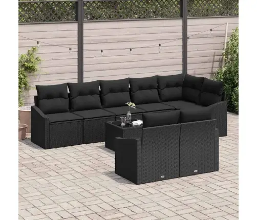Dārza Dīvānu Komplekts Ar Spilvenu 9 Pcs Melna Poliratāns Vidaxl