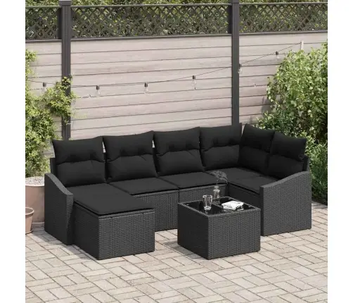 7 Daļīgu Dārza Ēdamgalds Komplekts Ar Spilveniem Beigās Poliratans Vidaxl