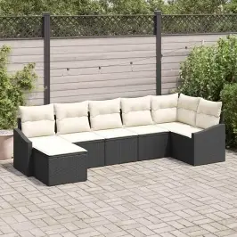 Dārza Ēdamgalds Ar Spilvenu 7 Pcs Melns Un Krēmkrāsa Vidaxl