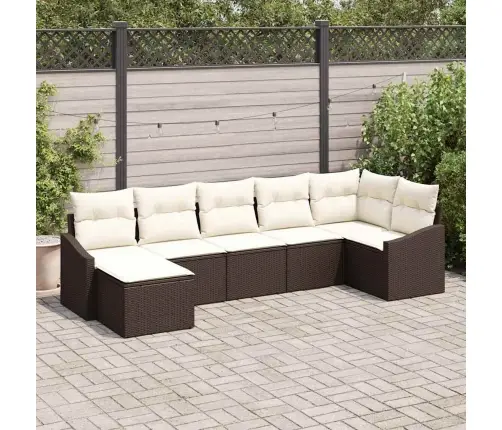 7 Gabalu Dārza Ēdamgalds Ar Spilveniem Brūnā Poli Rotangpalma Vidaxl