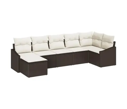 7 Gabalu Dārza Ēdamgalds Ar Spilveniem Brūnā Poli Rotangpalma Vidaxl