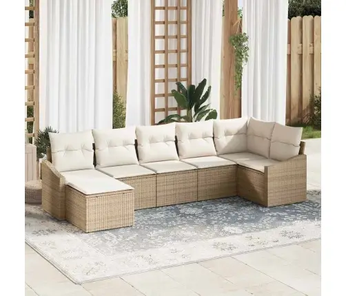 7 Gab Dārza Ēdamgalds Ar Spilventiņiem Bēšs Poli Rotangpalma Vidaxl