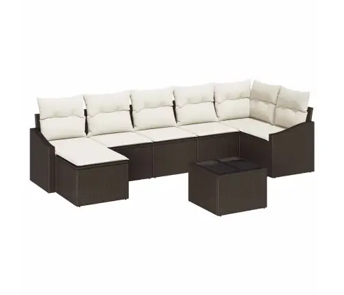 7 Daļu Dārza Ēdamgalds Ar Spilventiņiem Pelēka Polietilēna Rotangpalma Vidaxl