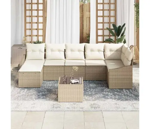 8 Gabalu Dārza Ēdamgalds Ar Spilveniem Brūnā Poli Rotangpalmas Vidaxl