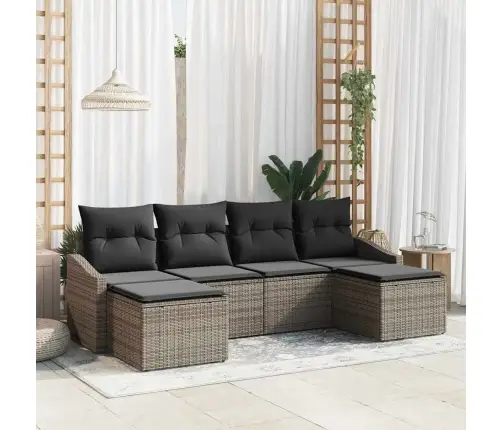 6 Daļu Dārza Ēdamzāli Komplekts Ar Spilveniem Pelēkā Polietilēna Rotangpalma Vidaxl