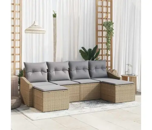 6 Gabalu Dārza Ēdamgaldu Komplekts Ar Spilveniem Bēšā Poli Rotangpalma Vidaxl