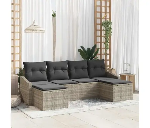 6 Elementu Dārza Ēdamgalds Ar Spilveniem Gaiši Pelēkā Polietilēna Rotangpalma Vidaxl