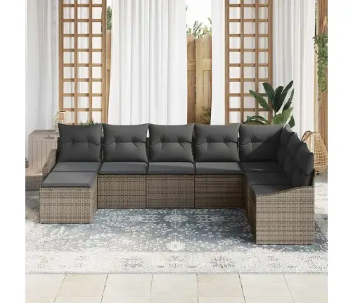 Dārza Ēdamgalds 8 Pcs Pelēka Poli Rattan Un Krāsots Tērauds Vidaxl