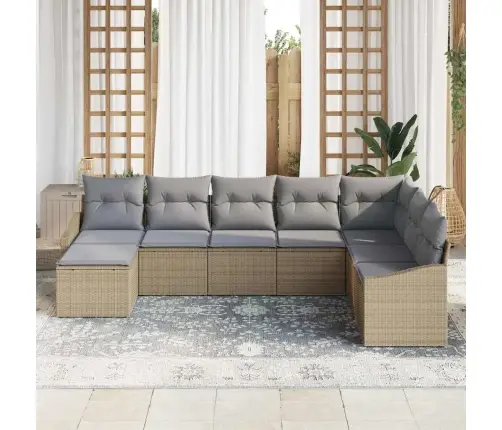 Dārza Ēdamgalds Ar Spilvenu 8 Pcs Bēša Un Gaiši Pelēka Vidaxl