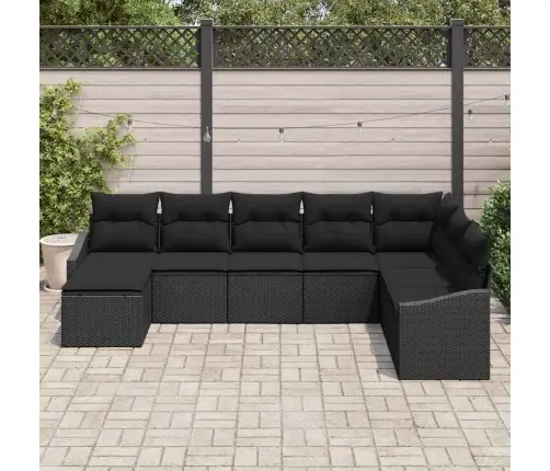 Dārza Dīvānu Komplekts Ar Spilvenu 8 Pcs Melna Poliratāns Vidaxl