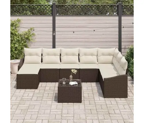 8 Sekciju Dārza Ēdamgalds Ar Spilveniem Pelēkā Poli Rotangpalma Vidaxl