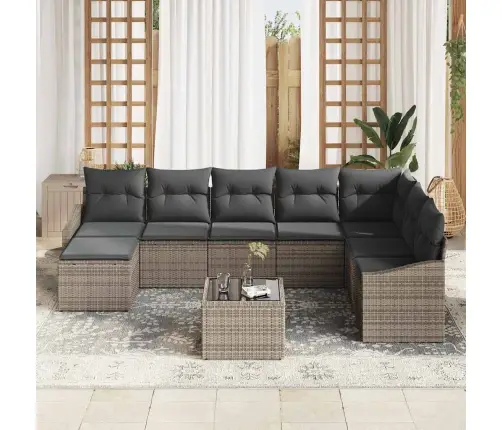 Sodo Sofų Rinkinys Su Pagalve 8 Pcs Šviesiai Pilka Poliratanas