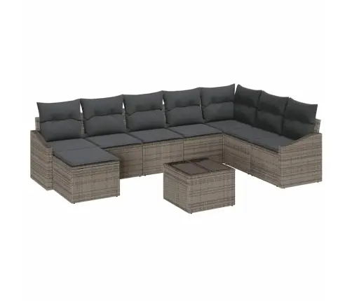 Sodo Sofų Rinkinys Su Pagalve 8 Pcs Šviesiai Pilka Poliratanas