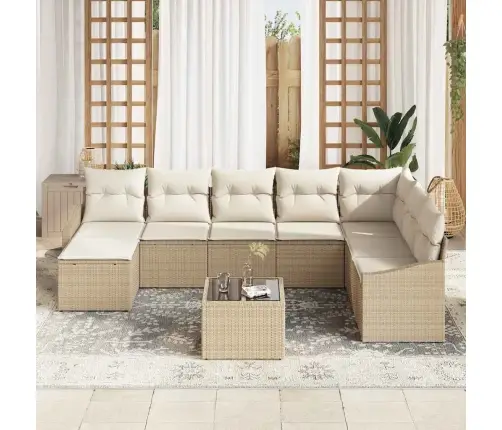 9 Daļu Dārza Galds Ar Spilveniem Brūnā Polirattanā Vidaxl