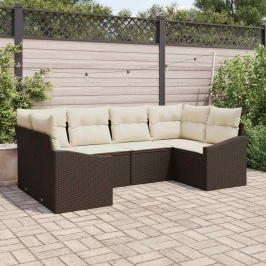 Sodo Sofų Rinkinys Su Pagalve 6 Pcs Ruda Ir Grietinėlė