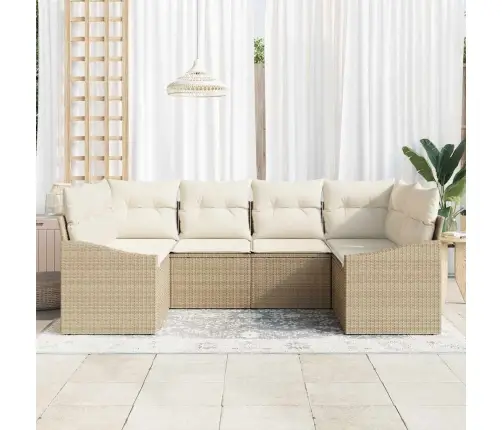 Sodo Sofų Rinkinys Su Pagalve 6 Pcs Bežinė Ir Kreminė