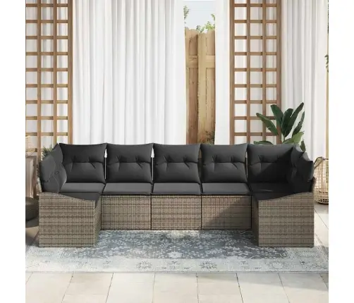 7 Gabalu Dārza Ēdamgalds Ar Spilveniem – Pelēks Poli Rotangpalma. Vidaxl