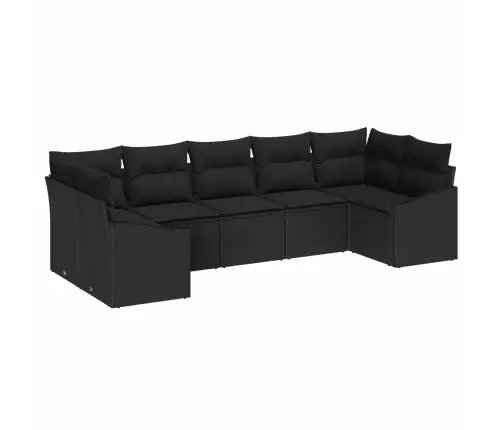 Sodo Sofų Rinkinys Su Saugykla 7 Pcs Juoda Poliratanas