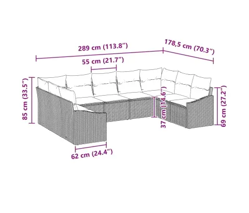 9 Daļu Dārza Galda Komplekts Ar Melnā Poliratanā Vidaxl