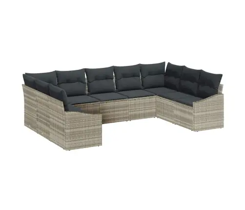 Sodo Sofų Rinkinys Su Saugykla 9 Pcs Šviesiai Pilka Poliratanas