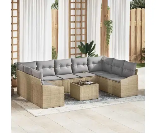 Aia Diivanikomplekt Padjaga 9 Pcs Beež Ja Heledhall Polürotang