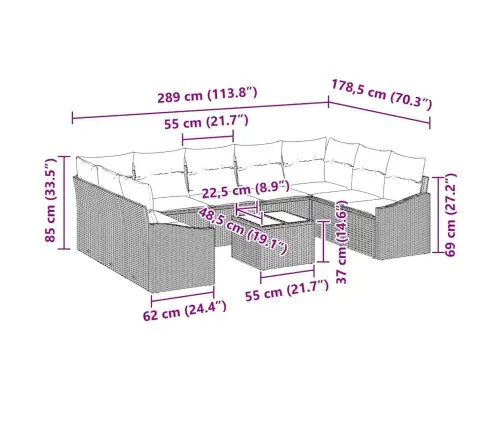 Aia Diivanikomplekt Padjaga 9 Pcs Beež Ja Heledhall Polürotang