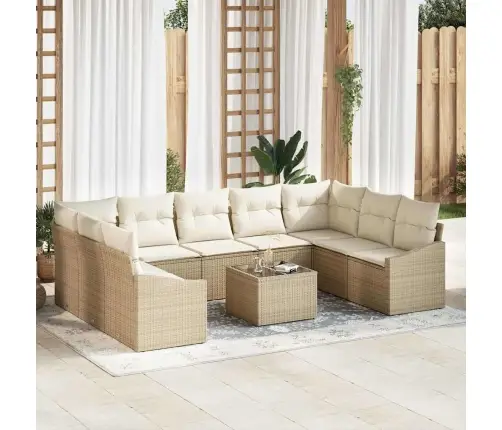 Sodo Sofų Rinkinys Su Saugykla Bežinė Ir Kreminė Poliratanas