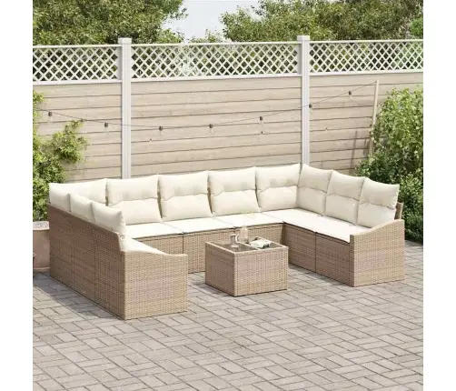 Sodo Sofų Rinkinys Su Saugykla Bežinė Ir Kreminė Poliratanas