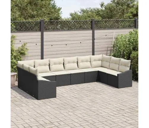 10 Daļu Dārza Ēdamgalds Ar Spilveniem Melnā Poliratanā Vidaxl