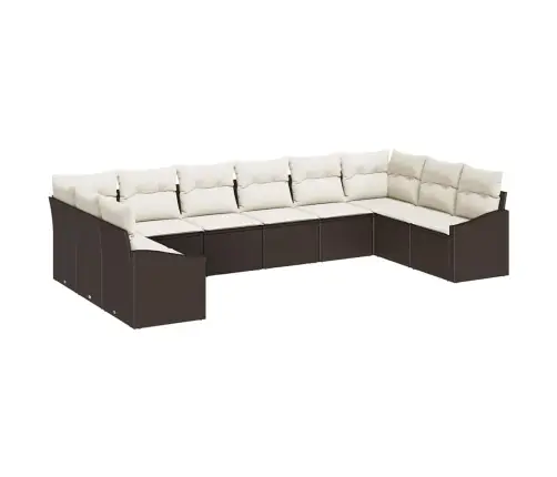 10 Gabalu Dārza Ēdamgalds Ar Spilveniem Brūns Polietilēna Rotangpalma Vidaxl