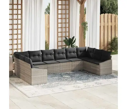 10 Daļu Dārza Ēdamgalds Ar Spilveniem Gaismas Pelēks Poliratan Vidaxl