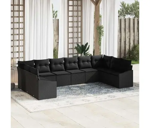 10 Daļu Dārza Ēdamgalds Ar Spilveniem Melnā Polirotangalā Vidaxl