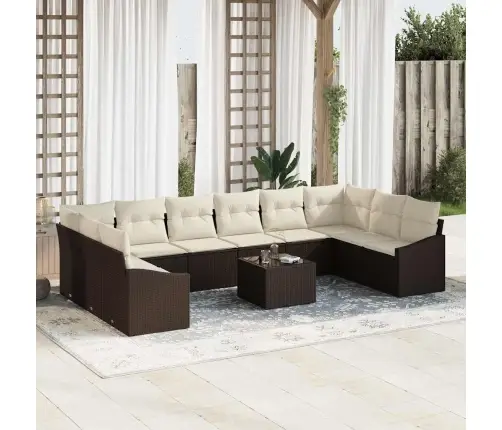 10 Daļu Dārza Ēdamgalds Ar Spilveniem Pelēks Polirattans Vidaxl