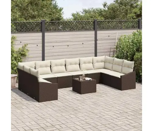 10 Daļu Dārza Ēdamgalds Ar Spilveniem Pelēks Polirattans Vidaxl