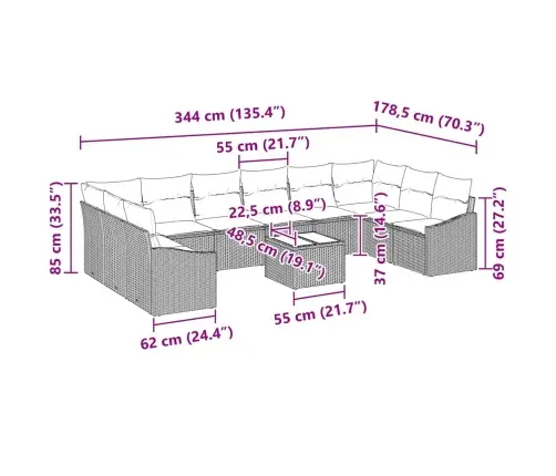 10 Daļu Dārza Ēdamgalds Ar Spilveniem Pelēks Polirattans Vidaxl