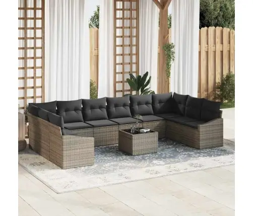 Sodo Sofų Rinkinys Su Pagalve 11 Pcs Šviesiai Pilka Poliratanas