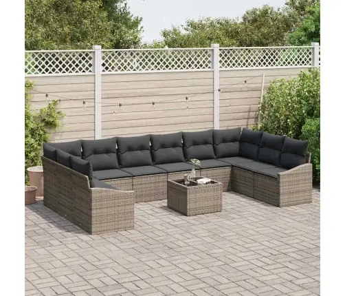 Sodo Sofų Rinkinys Su Pagalve 11 Pcs Šviesiai Pilka Poliratanas