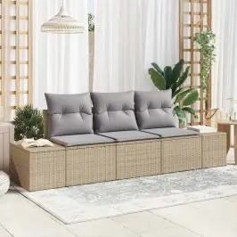 Sodo Sofų Rinkinys Su Pagalve 3 Pcs Bežinė Ir Šviesiai Pilka